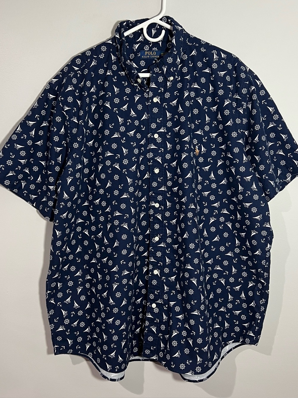 Polo Ralph Lauren Sailboat AOP Blue White Short Sleeve Button Up Shirt Mens 2XB